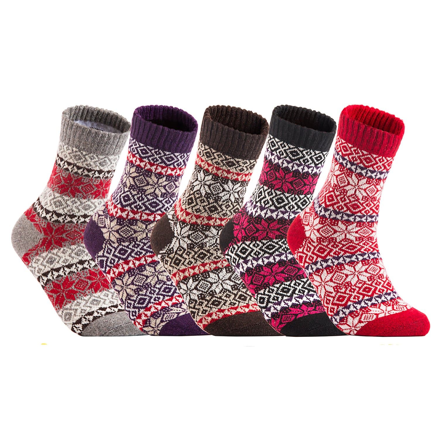 Women's 5 Pairs Luxurious Angora Wool Socks Multiple Patterns Medium