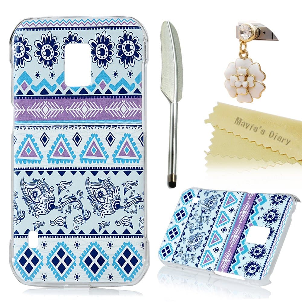 (Not for S5)S5 Active Case,Galaxy S5 Active Case - Mavis's Diary Special Painted Series Blue Flowers Tribal Pattern Clear Cover Hard PC Case for Samsung Galaxy S5 Active SM-G870A