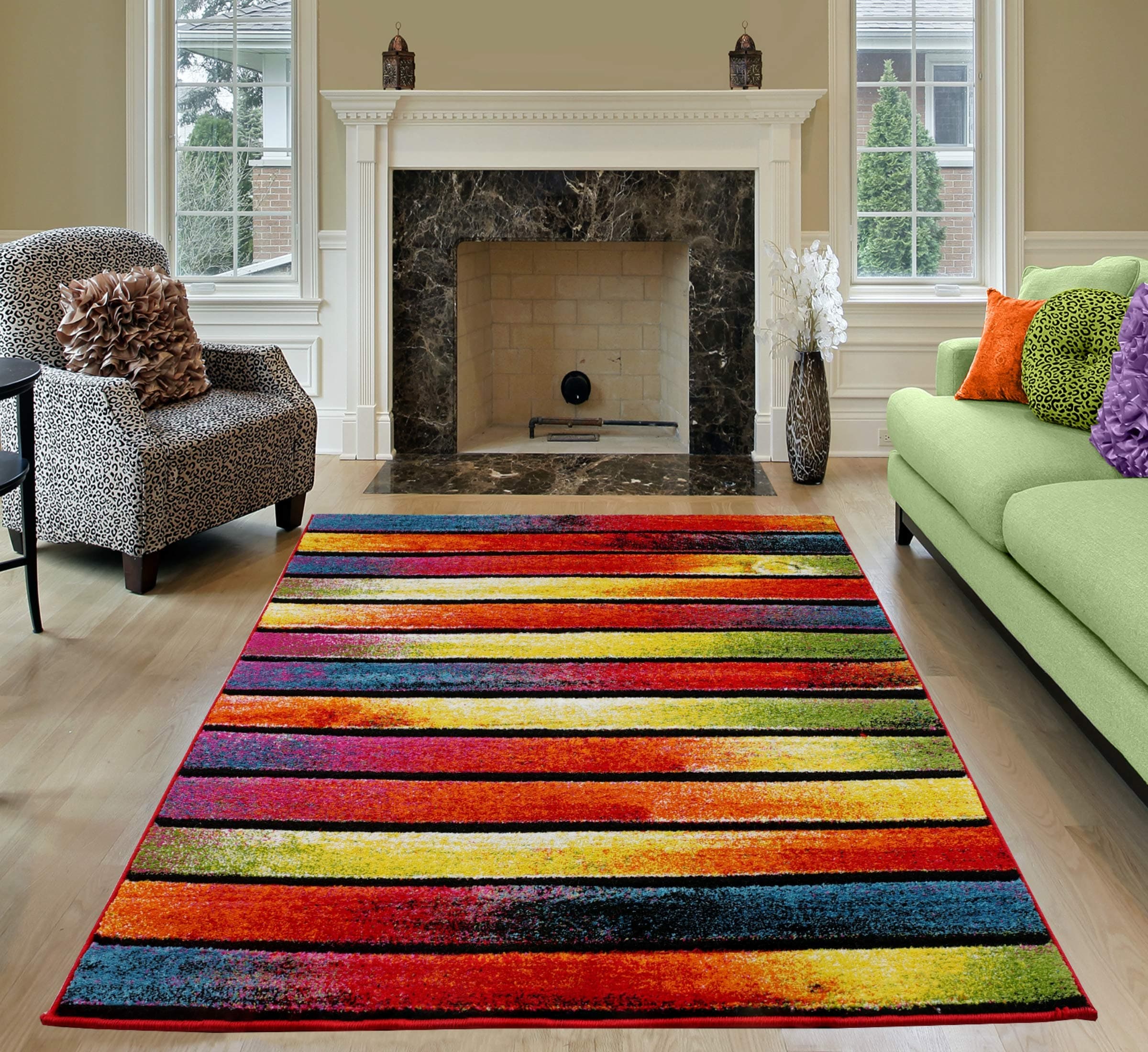 Multicolour Rug, Rectangular Polypropylene Rug, Fluffy Thick Plush Carpet, Soft and Shaggy Rug, for Floor Mat, Area Rug, Home Décor Rug, Multi - Stripes, 80 x 150 cm