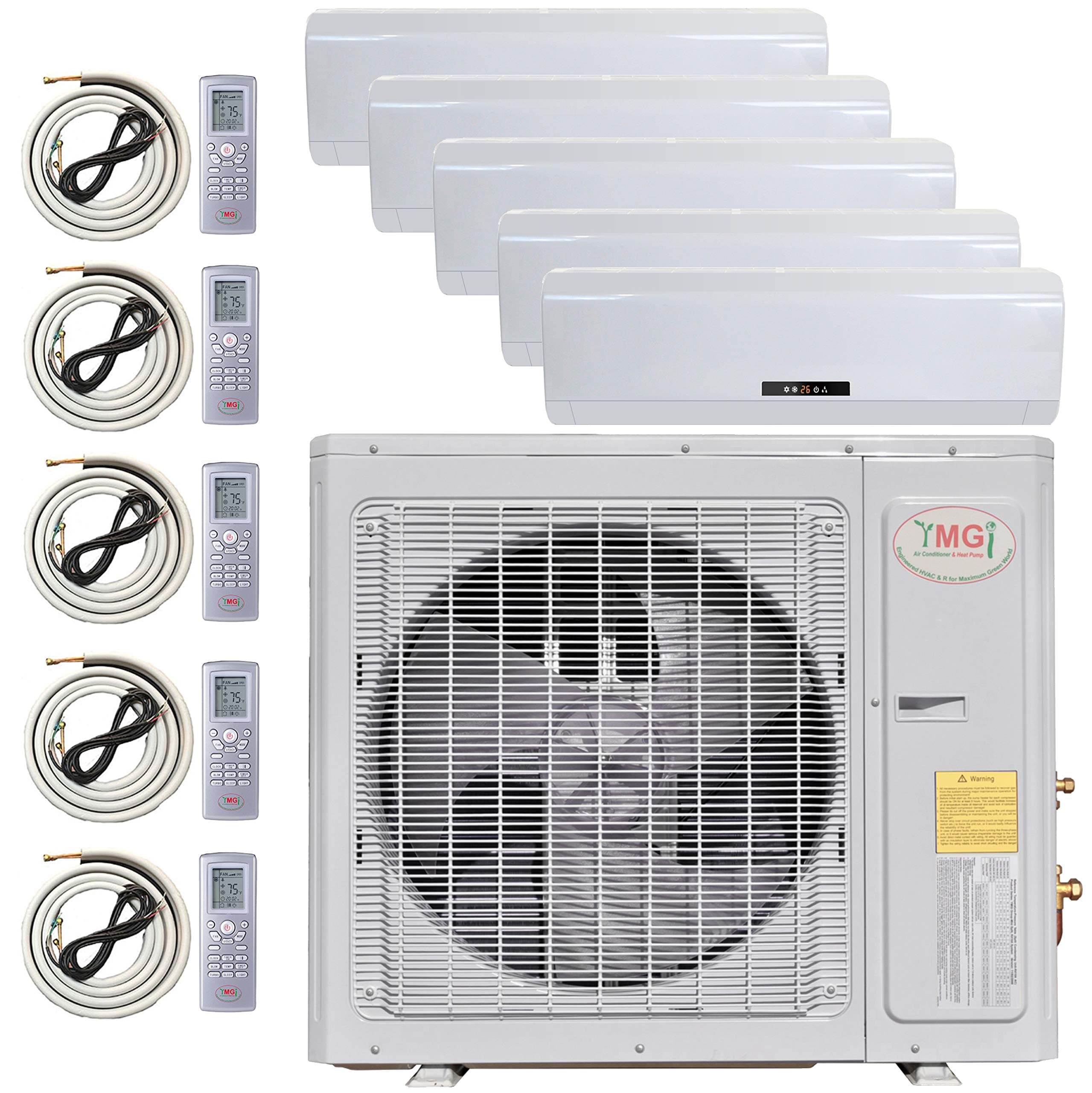Multi Zone Mini Split Ductless Air Conditioner - Five Zone 9000 + 9000 + 12000 + 12000 + 24000-5 Zone Pre-Charged Inverter Compressor - Includes Five Free 25' Linesets - US Parts & Tech Support