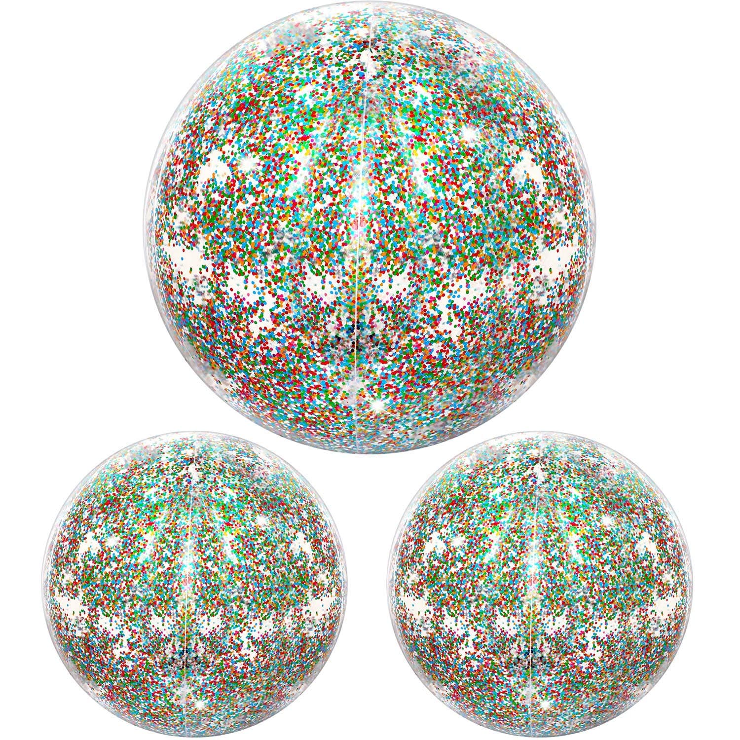 Hsei 3 Pieces Inflatable Beach Ball Glitter Beach Ball Floatable Confetti Ball for Summer Beach, Pool and Party Favor (Multicolor, 16 and 24 Inch)
