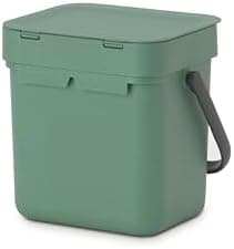 Brabantia Sort & Go Waste Caddy 0.8 Gallons (Fir Green) Space-Efficient Recycling Pail with Handle, Removable and Stay-Open Lid, Easy to Clean Kitchen Compost Caddy Without Nooks and Rims