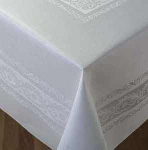 Thomas Ferguson Fine Scroll White Linen Double Damask Tablecloth Rectangle 183cm x 366cm (72in x 144in)