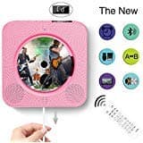 CD Player with Screen Wall Mountable Bluetooth Home Audio Remote Control Built-in HiFi Speakers USB MP3 3.5mm Headphone Jack AUX Input/Output， (Pink)