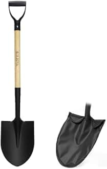 Round Shovel, 41 Inches, Black, Metal & Alloy Steel, D-Grip Wood Handle, Garden Edging & Snow Shovel