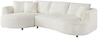Luxury Left Facing Cloud Couch Oversized 6 Seats Curved Sectional Sofa, Modern Corduroy Upholstered Sofa Couch with Wide Lounge Chaise and 6 Pillows, Gorgeous Curved Sofa&Couch for Living Room