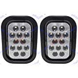 5x3 2x White Rectangle 12 LED Backup/Reverse/Tail Light Tow Truck Semi Trailer CM Flatbed Reading Postal Hitch Mounted RV Bus Grommet 3 Wire Pigtail Plug Kit 12V IP67 Waterproof