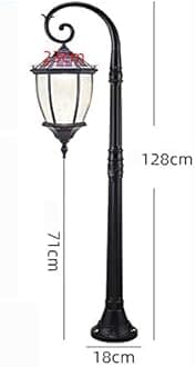 Garden Post Light Lawn Light American Lighting Post Light Solar LED Retro Outdoor Waterproof Energy Saving Aluminum Pole Light Garden Villa Flooring Courtyard C,Black-128CM