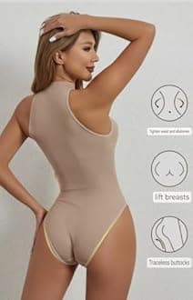 mistrend® Bodysuits Thongs Style Tummy Control Sleeveless Bodysuit Racerback Round Neck Body suits - Tank Top.
