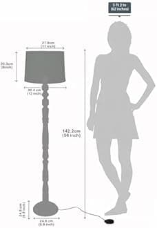 Homesake® Rustic Wood Floor Lamp for Living Room Walnut Brown with Multicolor Fabric Lamp Shade | Light Decoration for Home Side Lamp for Living Room | Antique Floor Light, Candlestick, Green