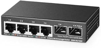 Binardat 4 Port 2.5G Switch with 2x10G SFP, 4x2.5 Gigabit Ethernet Ports, Ultra-Mini Size, Support Vlan, Metal Unmanaged Multi-Gigabit Desktop/Wallmount Network Switch