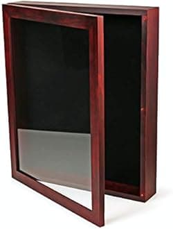 Hinged Shadow Box for Military, Memorial, Graduation, or Wedding Collage Displays, 8” x 10” Picture Boxes with Clear Glass, Wall Hanging Home or Office Decor, Cherry Red Stained