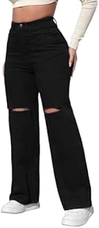 LONGBIDA Womens High Waist Ripped Straight Wide Leg Baggy Jeans Y2k Boyfriend Distressed Loose Denim Pants