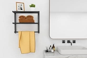 Hotel Towel Racks for Bathroom Wall Mounted, BETHOM Towel Shelf for Bathroom 3-Tier, 16 Inch Matte Black Towel Bar with Shelf