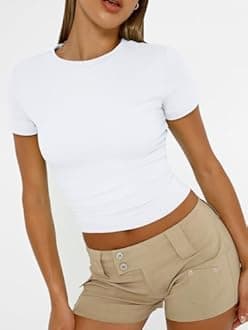 Trendy Queen Womens Basic T-Shirts Scoop Neck Short Sleeve Crop Tops Cute Summer Tops Slim Fit Tees Y2k Clothing