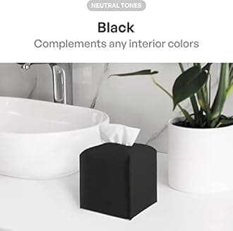 carrotez Tissue Box Cover, [Refined] Modern PU Leather Square Tissue Box Holder - Decorative Holder/Organizer for Bathroom Vanity Countertop, Night Stands, Office Desk & Car 5X5X5 - Black