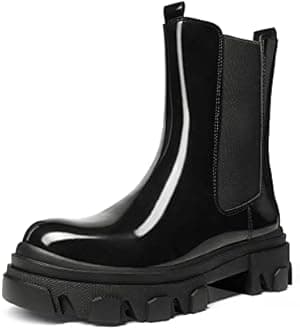 DREAM PAIRS Women's Platform Chelsea Boots Lug Sole Combat Mid Calf Slip On Chunky Ankle Booties