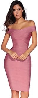 Meilun Women's Rayon Sexy Off-Shoulder Stretchy Party Bandage Bodycon Midi Dress,Dark Pink,Medium