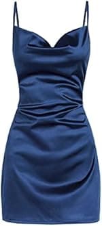 ZAFUL Women's Satin Sleeveless Spaghetti Strap Mini Dress Side Slit Cowl Neck Cocktail Party Dresses