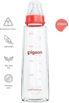 Flexible Glass Nursing/Feeding Bottle With Added Nipple M,For 4+ Month Babies,Borosilicate Nursing/Feeding Bottle for Babies,BPA Free,BPS Free,Red,200 ml