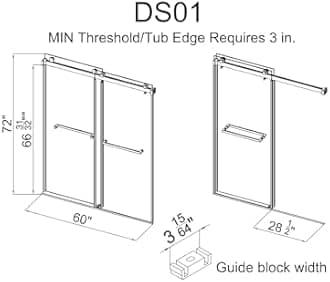 YINVANI Shower Door, 56-61" W x 72" H, SGCC-Certified 3/8" (10mm) Clear Tempered Glass, Frameless Double Sliding Shower Door, Stainless Steel Brushed Gold Finish
