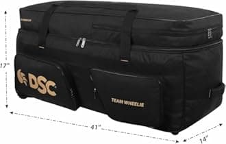 DSC Team Cricket Kit Bag with Wheels - Large Capacity Sports Equipment Travel Bag for Players, Color - Black/Gold