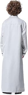 IMEKIS Kids Thobe for Muslim Boys Arab Tobes Long Sleeve Kaftan Embroidered Robe with Pockets Islamic Arabic Abaya Clothes