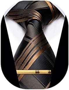 YourTies Men's Neckties Striped Tie and Plaid Neckties for Men Woven Silk Tie Gold Tie Clip Set