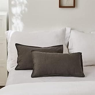 Simple&Opulence 100% Linen Lumbar Pillow Cover 12 x 20 Inches Set of 2 Rectangular Decorative Throw Cushion Cover for Couch Sofa Bed Bedroom Living Room Office Soft Breathable Farmhouse - Dark Grey