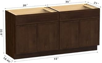 Vanity Art 72 Inch Bathroom Vanity Base Cabinet Double Sink Top (Without Sink), Soft Closing Door, Storage Unassembled Cabinet, Brown, 2ea 36 Inch Cabinet Combo