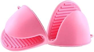 Acronde 2 Pairs Mini Oven Gloves Silicone Heat Resistant Cooking Pinch Mitts Potholder for Kitchen Cooking & Baking (Yellow and Pink)