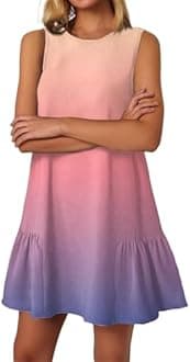 Summer Dresses for Women 2025,My+Orders Sleeveless Tank Dress A-Line Summer Sundresses Round Neck Ruffle Casual Tie-dye Boho Hawaiian Mini Dress Beach Vacation Clothes Saffron S