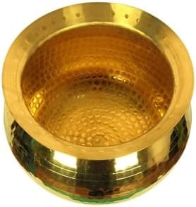 HOKOYA Small Brass Handi for Cooking Food (1 Litre Water Capacity) | Mirror Finish | Brass Cookware | Utensils for Kitchen Cooking Pot