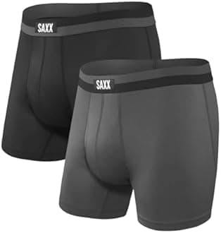 SAXX Underwear Co. Men's Sport MESH Boxer Briefs with Built-in Ballpark Pouch Support Workout Boxer Briefs, Pack of 2