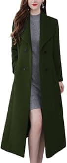 chouyatou Women's Chic Shawl Collar Work Double Breasted Maxi Long Wool Pea Coat
