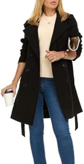 Steve Madden Trench Coat for Women – (XS-3X) Double-Breasted Long Winter Faux Wool Coat, Trendy Plus Size Trench Coat