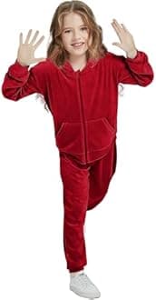Woolicity Girls Sweatsuits Set Velour Tracksuit 2 Piece Outfits Zip Up Hoodies and Pants Sportswear Jogging Set