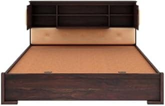 Ganpati Arts Solid Sheesham Wood Maharaja King Size Bed with Headboard and Hydraulic Storage Wooden Double Bed Palang for Bedroom Home (Walnut Finish)