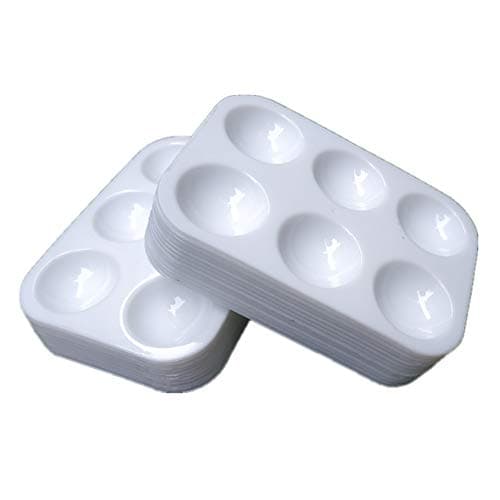 ONLY NICE 24 Pieces Plastic Paint Palettes 6 Well Rectangular Watercolor Palette Painting Tray, White