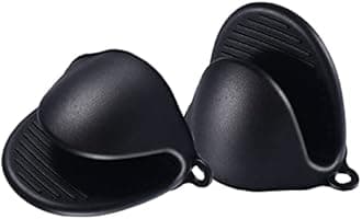 Acronde 2 Pairs Mini Oven Gloves Silicone Heat Resistant Cooking Pinch Mitts Potholder for Kitchen Cooking & Baking (Black and Grey)