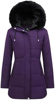 MOERDENG Women's Winter Puffer Coat Thicken Fleece Lined Down Jacket Waterproof Faux Fur Detachable Hooded Parka