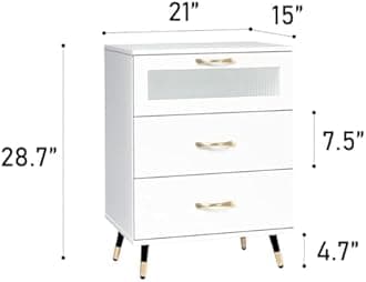 3 Drawer White Nightstand White and Gold End Table Kids Bedroom Dresser Accent Bedside Cabinet Modern Night Stand Perfect for Bedroom, Living Room, Accessories White