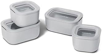 Caraway Mini Food Storage 9pc Set - Glass Storage Containers for Food - Non-Toxic Ceramic-Coated Glass - Air Release Technology - Compact & Stackable Design - Gray