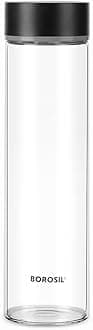 Borosil NEO Glass Water Bottle|Fridge Bottle|Sports Bottle|Yoga Bottle|Outdoor|Picnic|Easy to Carry|Leak Proof|Resusable with Stainless Steel Black Lid 550 ML Transparent|Clear| See Through