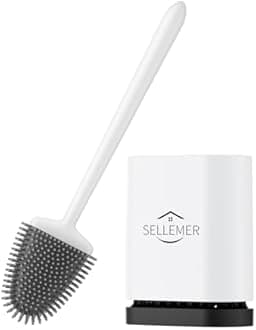 Sellemer Toilet Brush and Holder Set, Toilet Bowl Brush Carrying Solid Anti-Rust Handle, Upgraded Flat Design, Good Toughness, Brush Head Can Be Bent Freel, Easy to Clean and Clean Without Dead Ends