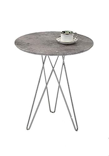Concrete Effect Round Table, Sofa Side Table – Chrome Metal Frame – Contemporary Design – June