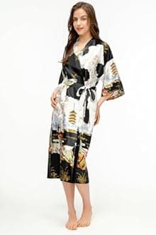 PRODESIGN Kimono Robe for Women - Long Satin Sleepwear Silky Kimono Cover-Up Nightgown Japanese Bathrobe Loungewear Blouse