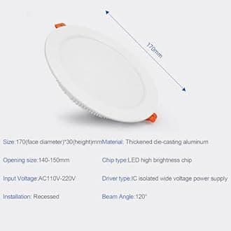 18W LED Recessed Ceiling Spotlights, 6000K Cold White Ultra Slim Panel Light, Cut Φ150-160mm, AC110-240V Round Downlights for Living Room Office, 1 Pack