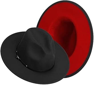 Eric Carl Trend Red Black Patchwork Wool Felt Jazz Fedora Hat Casual Men Women Leather Band Wide Brim Felt Hat