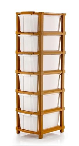 PALAK Plastic Drawer Organizer Self Standard Rectangular Multi Purpose Modular Drawer System Large Chest of Drawer Organizer for Home Office,Product Dimension When assembeled (6xl, brown)